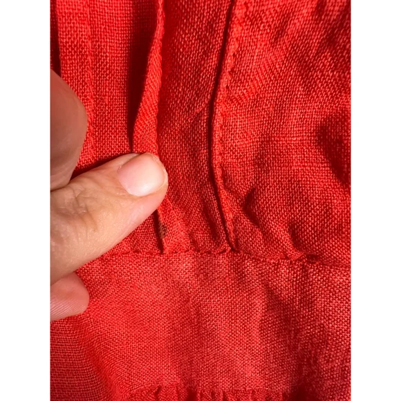 Made in Italy 100% Linen Dress Coral/Orange Tiered Button Front One Size Resort - Picture 3 of 7